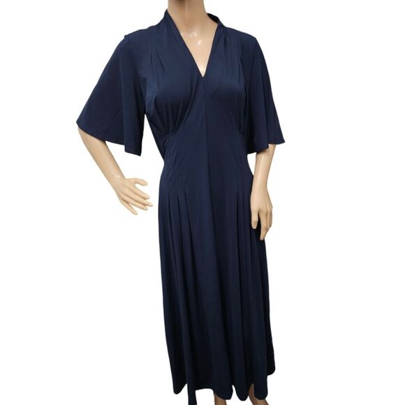 J. McLaughlin Shilow Jersey V-Neck Flutter Sleeve Pleated A-Line Midi Dr… - Picture 5 of 7